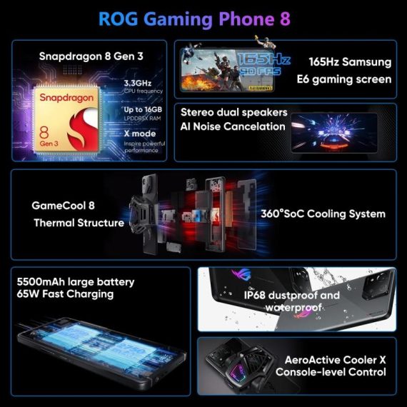 Cell Phones & Accessories | 2024 New Arrival Asus Rog 8 & 8 Pro 5G Gaming Phone Snapdragon 8 Gen 3 6.78” 165Hz Amoled Screen 5500Mah 65W Fast Charge Cell Phones & Accessories Cell Phones & Accessories