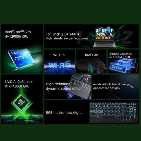 Computers & It Accessories | 2023 Hot Powerful Gaming Laptop I9 12900H Nvidia Rtx 3060 6G 16 Inch 2.5K Ips Windows 11 Pcie4.0 Notebook Gamebook Wifi6 Bt5.2 Computers & It Accessories Computers & It Accessories