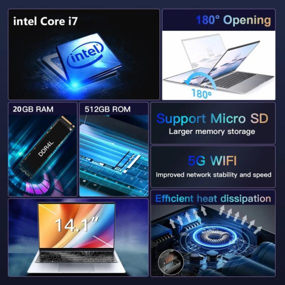 Computers & It Accessories | 14.1" Windows 11 Laptop Computer Intel Core I7 16Gb Ddr4 1Tb 2Tb Ssd Notebook 19201080 Unlock Computer Office Study Gamer Pc Computers & It Accessories Computers & It Accessories