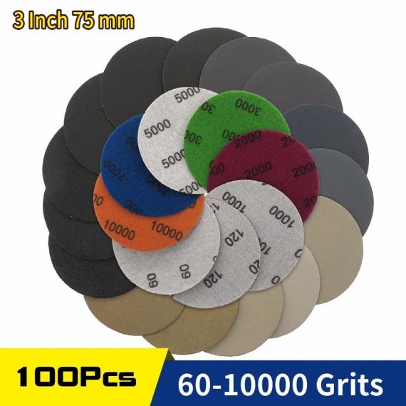 Consumer Electronics | 100Pcs 3 Inch 75Mm Waterproof Sanding Discs Hook Loop Silicon Carbide Sandpaper Wet/Dry 60 -10000 Grit For Polishing Grinding Cell Phones & Accessories Cell Phones & Accessories