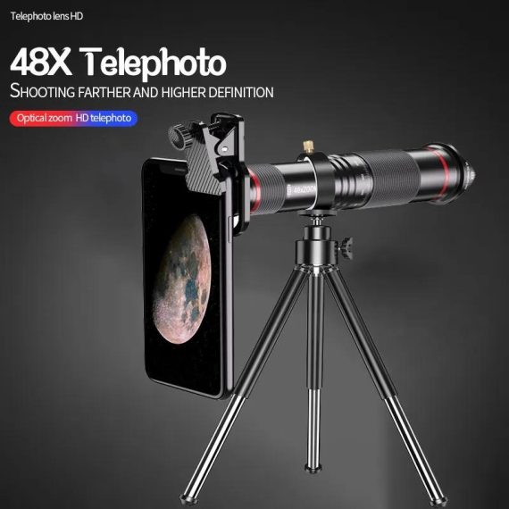 Outdoors & Sports | 48X Super Telephoto Zoom Mobile Phone Lens Powerful Monocular Metal Telescope Mobile Hd Telephoto Lens With Tripod For Camping Outdoors & Sports Outdoors & Sports