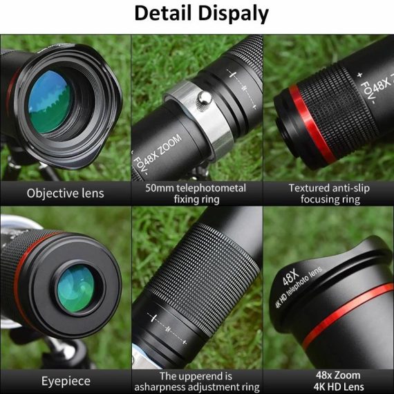 Outdoors & Sports | 48X Super Telephoto Zoom Mobile Phone Lens Powerful Monocular Metal Telescope Mobile Hd Telephoto Lens With Tripod For Camping Outdoors & Sports Outdoors & Sports