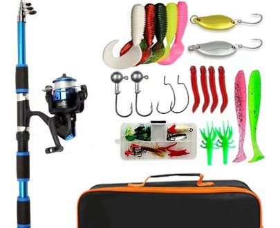 Outdoors & Sports | Fishing Pole Set Full Kits With Telescopic Fishing Rod And Spinning Reel Baits Hooks Travel Pole Set Outdoors & Sports Outdoors & Sports