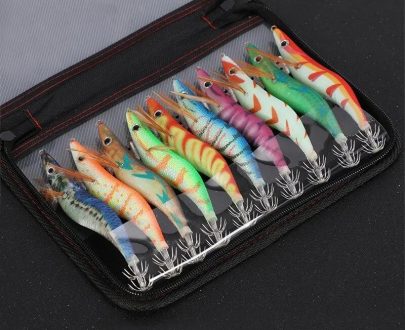 Outdoors & Sports | Fishing Wood Shrimp Luminous Squid Octopus Lure 10Pcs 3.0 3D Eyes Fishing Lure Hard Bait Wobbler Squid Jig Lure With Bag Outdoors & Sports Outdoors & Sports