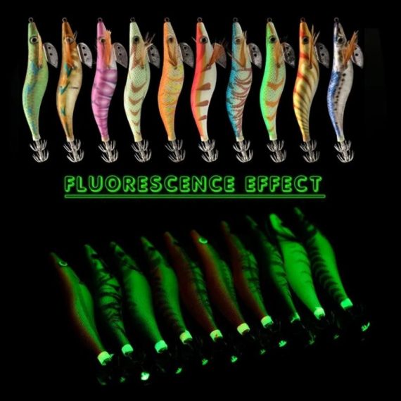 Outdoors & Sports | Fishing Wood Shrimp Luminous Squid Octopus Lure 10Pcs 3.0 3D Eyes Fishing Lure Hard Bait Wobbler Squid Jig Lure With Bag Outdoors & Sports Outdoors & Sports