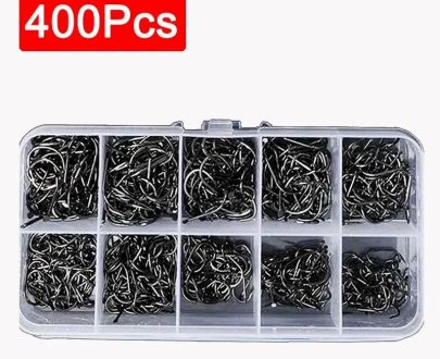 Outdoors & Sports | High Carbon Steel Fishing Hooks 400Pcs Wide Gap Offset Fishing Hook Set For Saltwater And Freshwater With 10 Sizes Outdoors & Sports Outdoors & Sports